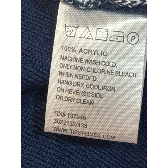 Tipsy Elves Size L Big Package Ugly Christmas Sweater Navy Blue Red White Stripe - Picture 7 of 7